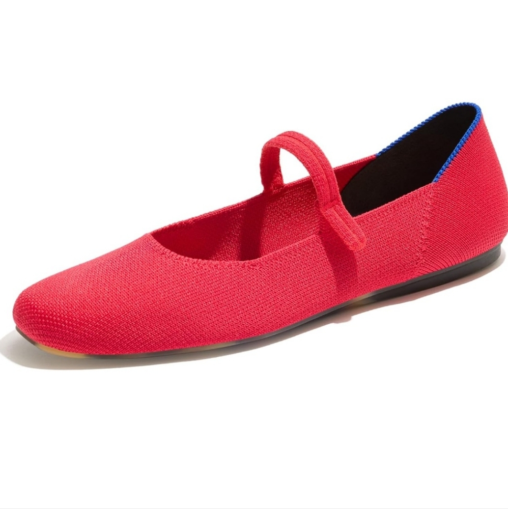 Rothy's The Square Mary Jane Women's Slip-On Shoes, Square-Toe Flats, Red 7.5